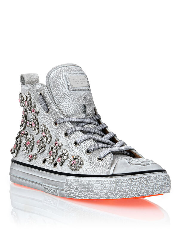 Leather Hi-Top Sneakers Crystal Megastar