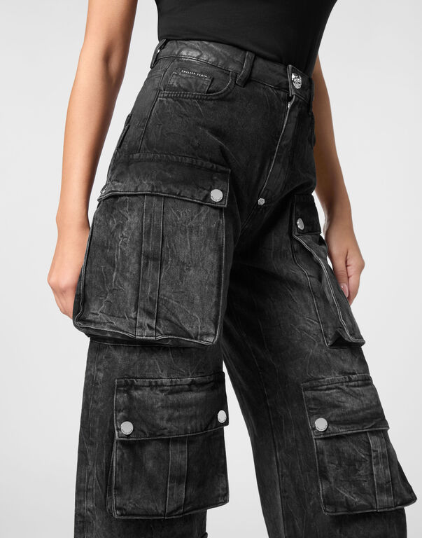 Denim Oversize Cargo Trousers