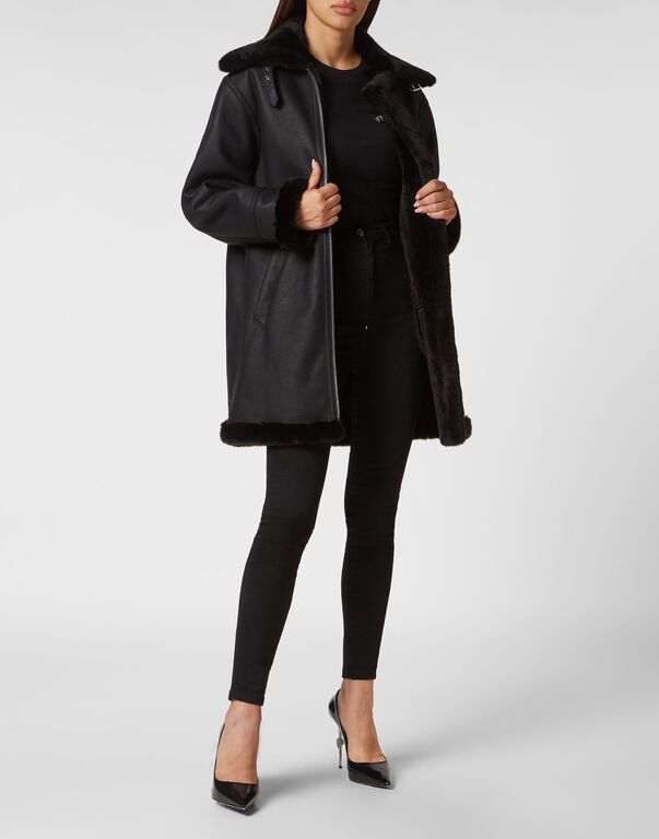 Eco Mutton Aviator Long Jacket Skull&Bones