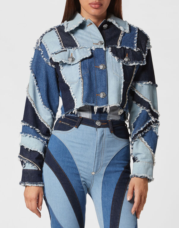 Denim Cropped Jacket Patchwork