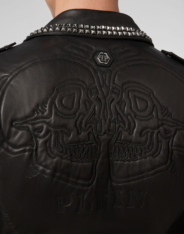 Leather Biker Mirror outline Skull