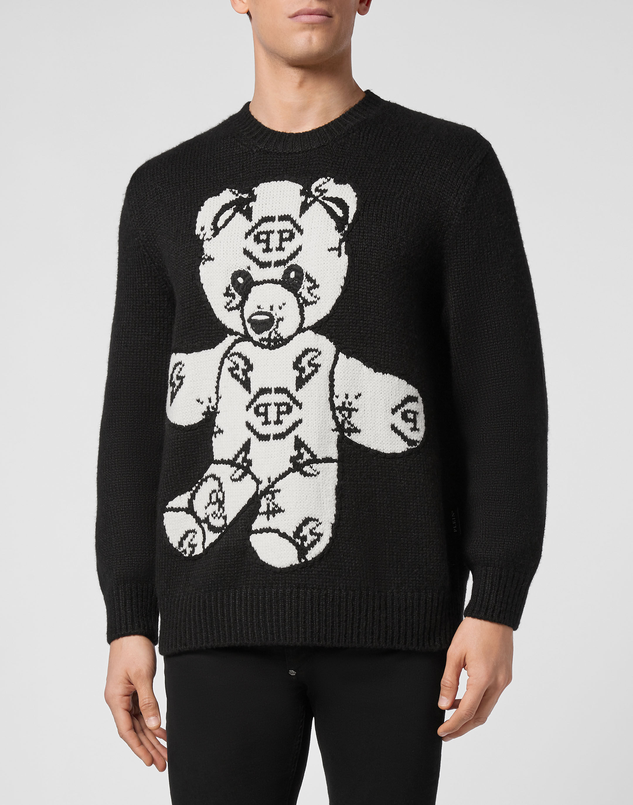 Wool Embroidery Jacquard Pullover Round Neck LS Teddy Bear Philipp Plein Outlet