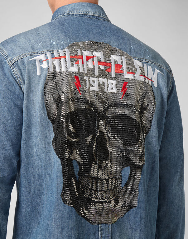 Denim Shirt Ls Skull crystal