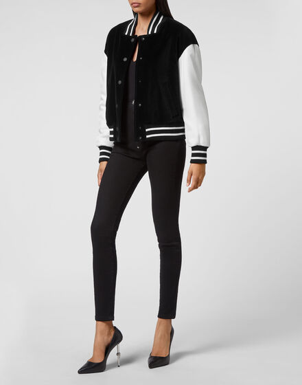 Velvet Bomber Jacket Skull with Crystals