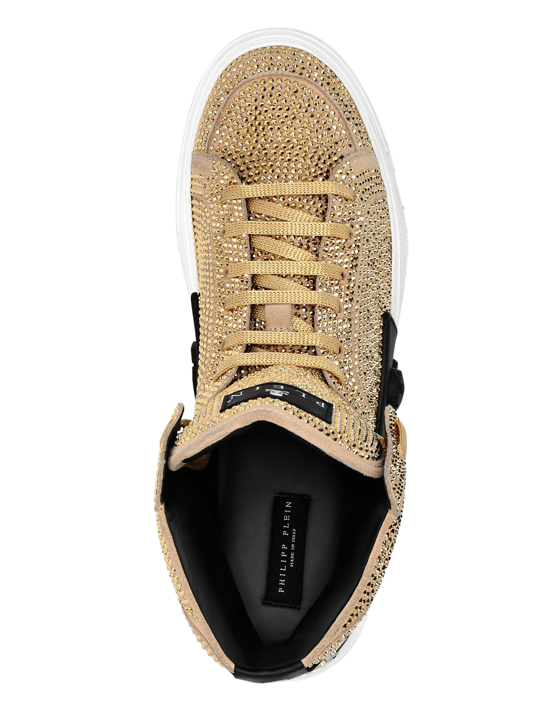 PHILIPP PLEIN ロコハッチロトッフスニカ SABSMSC3157 02 HI-TOP SNEAKERS MONEY KICK$ SUEDE GOLD SKULL | Philipp Plein