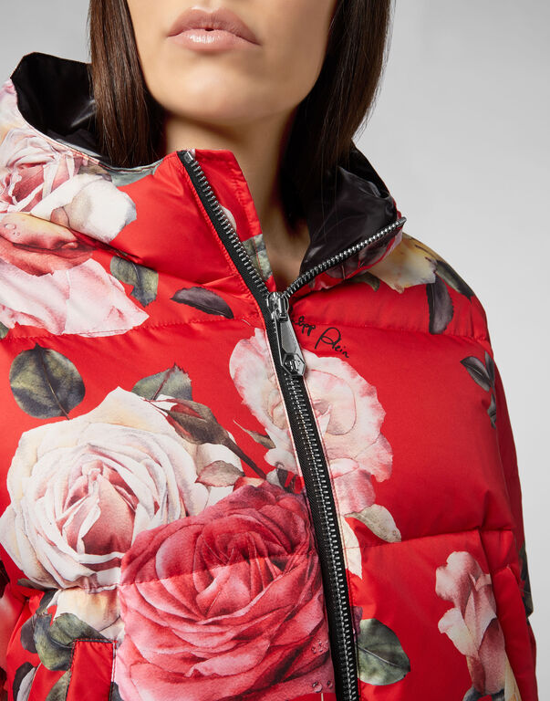 Puffer Jacket Painted  Flowers