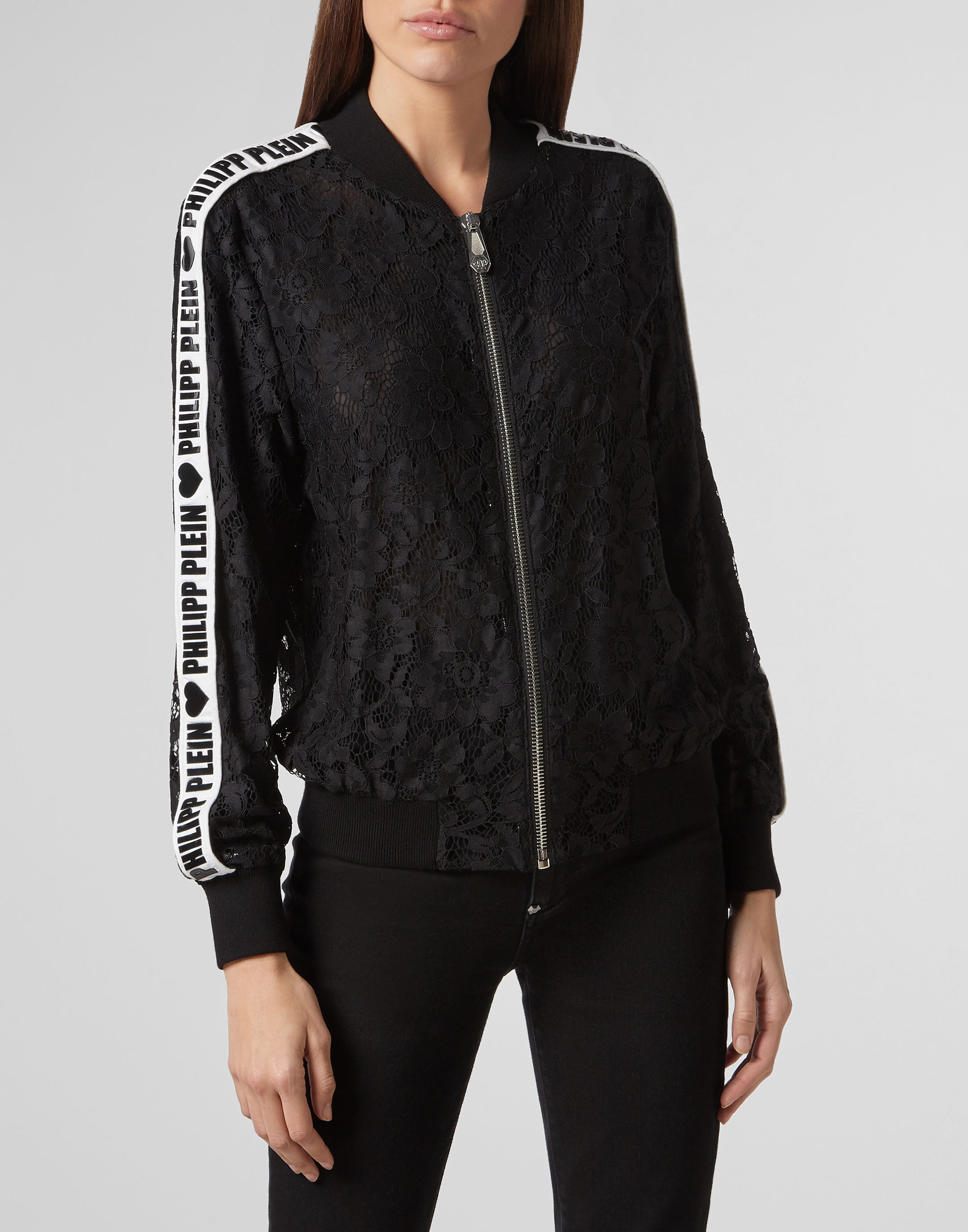 Black lace bomber clearance jacket