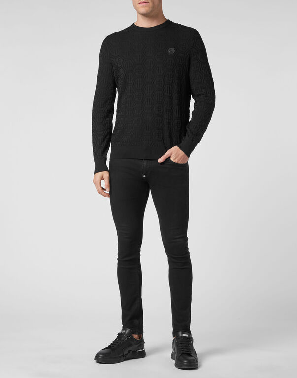 Silk/Wool Pullover LS Monogram