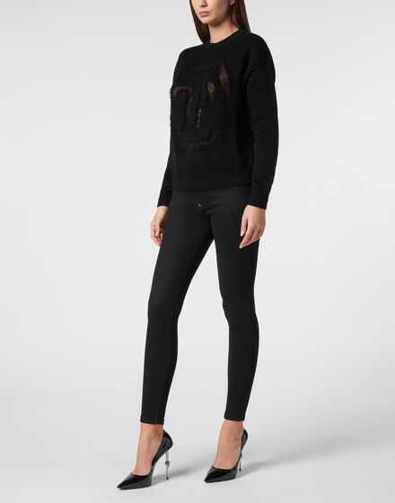 Knitted Pullover Round Neck Long-Sleeve Hexagon