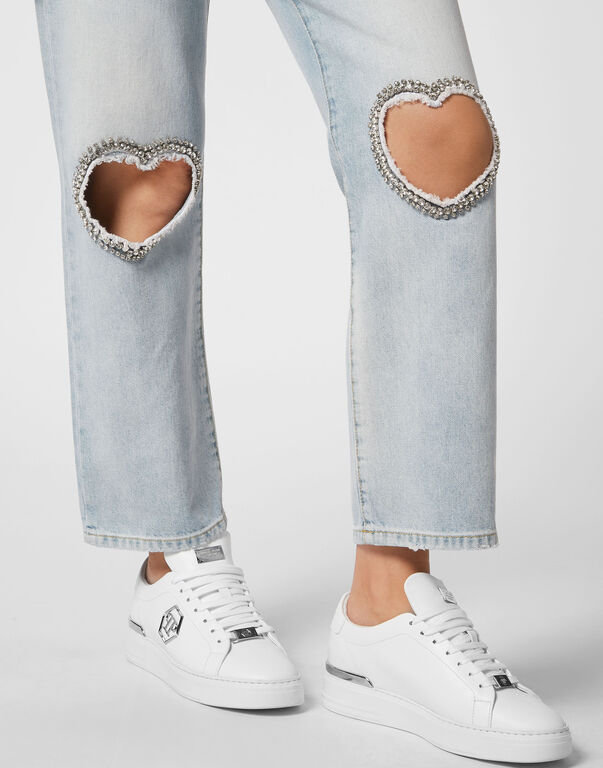 Denim Trousers Loose Fit Heart Patch