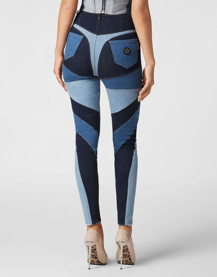 Denim Super High Waist Jeggings Patchwork