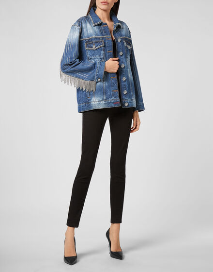 Denim Jacket Crystal Fringe