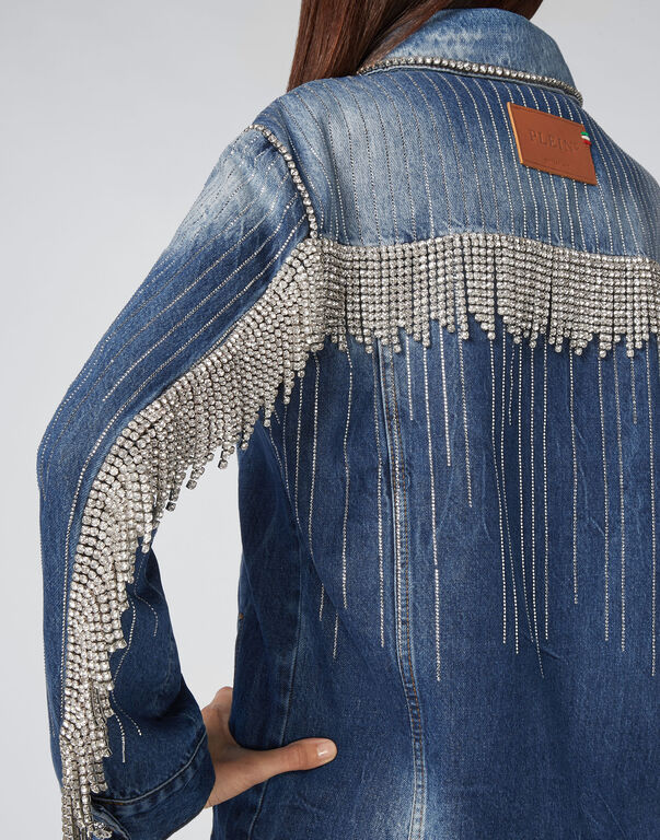 Denim Jacket Crystal Fringe