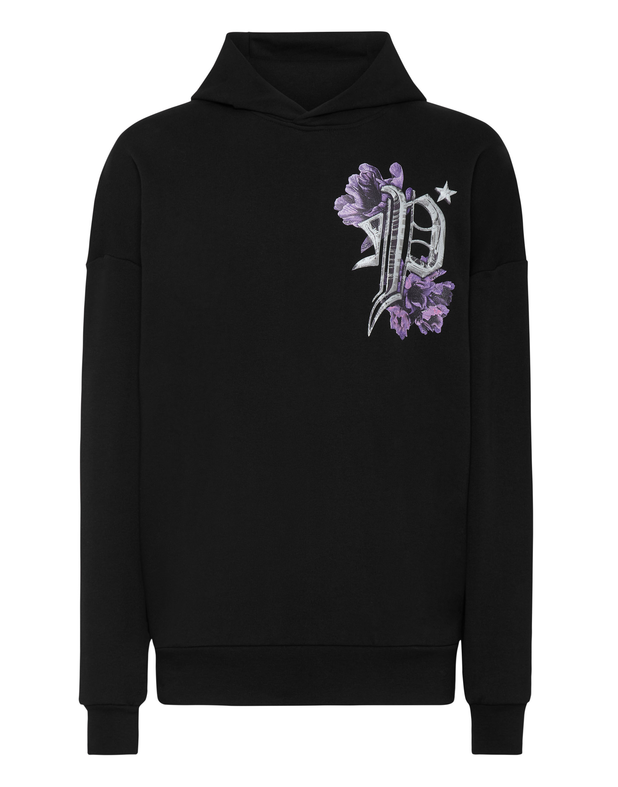パーカー・フーディ Philipp Plein Black Cotton Sweatshirt With Iconic Hexagonal Hoodie sweatshirt Flowers | Philipp Plein Outlet