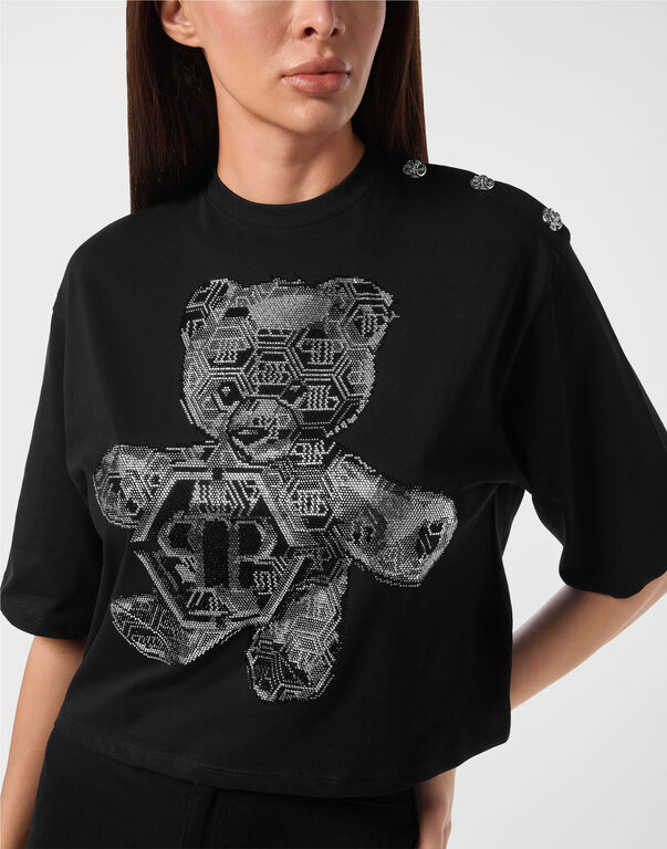Cropped Round Neck T-Shirt 3D Teddy