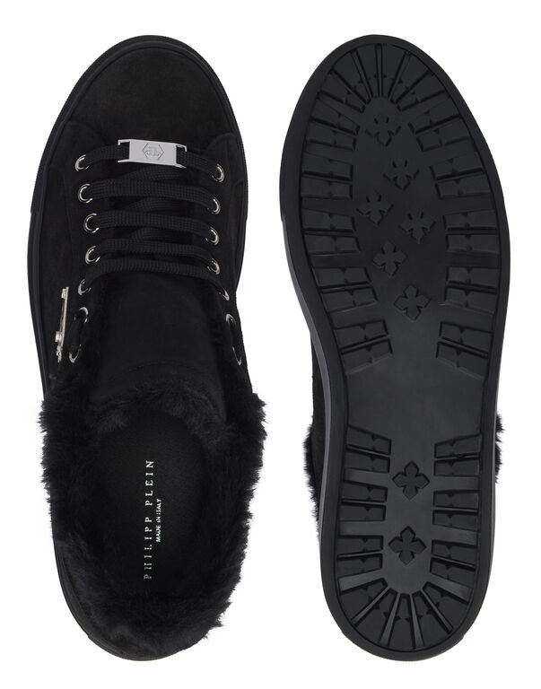 Suede and Sheepskin Low Top Sneakers