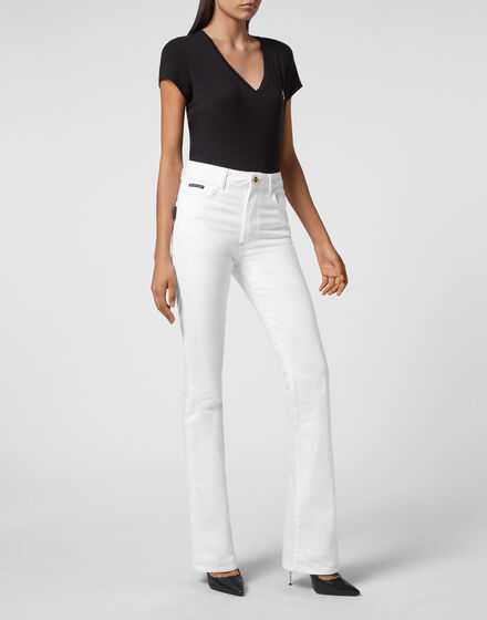 Denim High wasted flare Skull