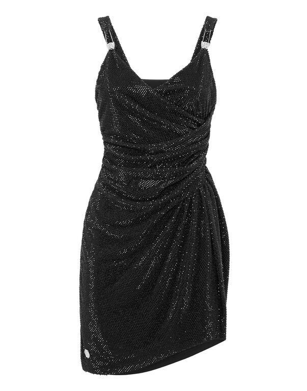 Drapped Mini Dress with Crystals
