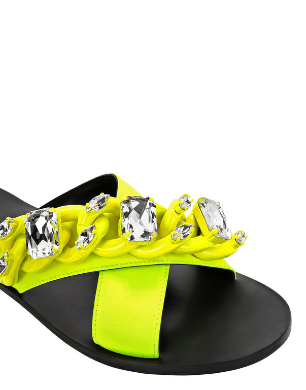 Rubber Leather Sandals Flat Fluo