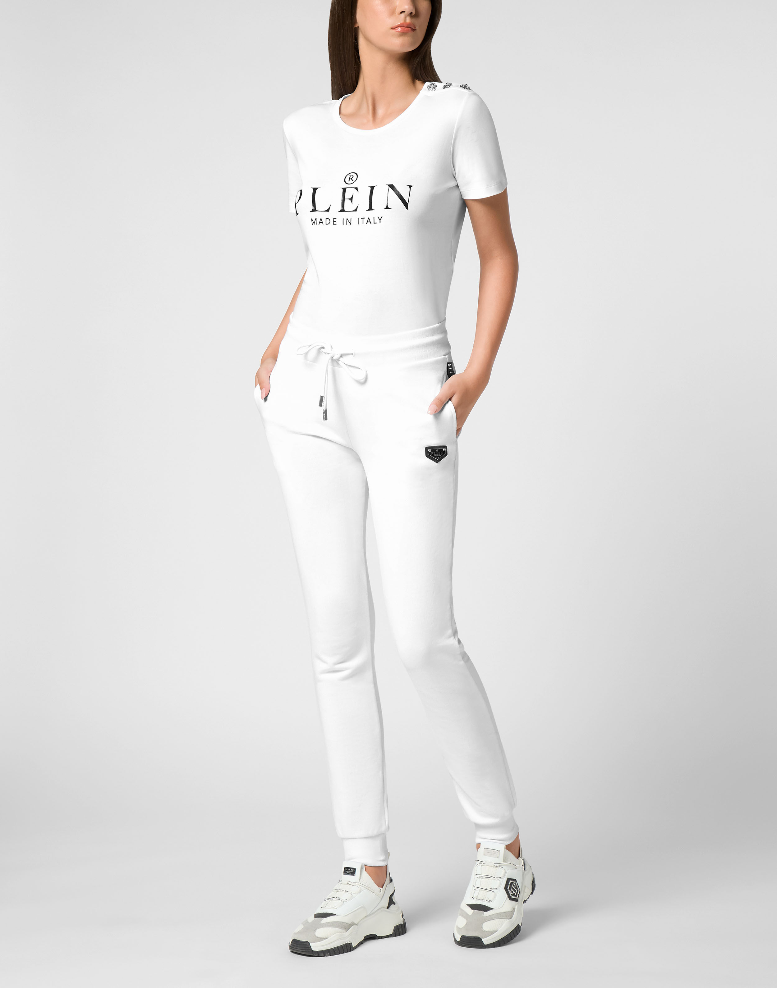 フィットネスボトムス PHILIPP PLEIN Women Training Pants SACCMJT2073PTE003N White Jogging Trousers Iconic Plein | Philipp Plein Outlet