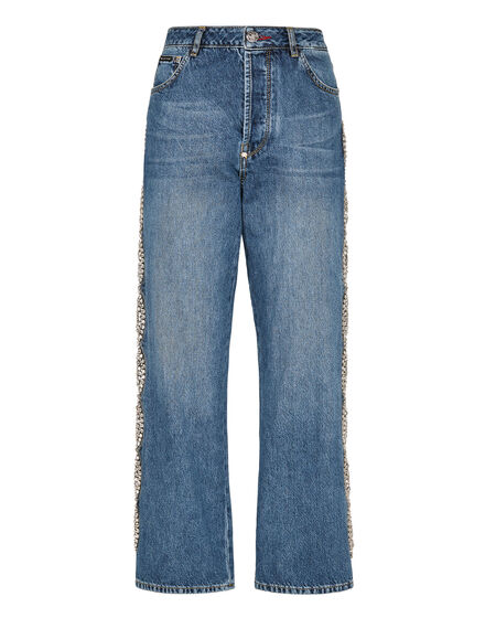 Denim Trousers Loose Fit Crystal Cable