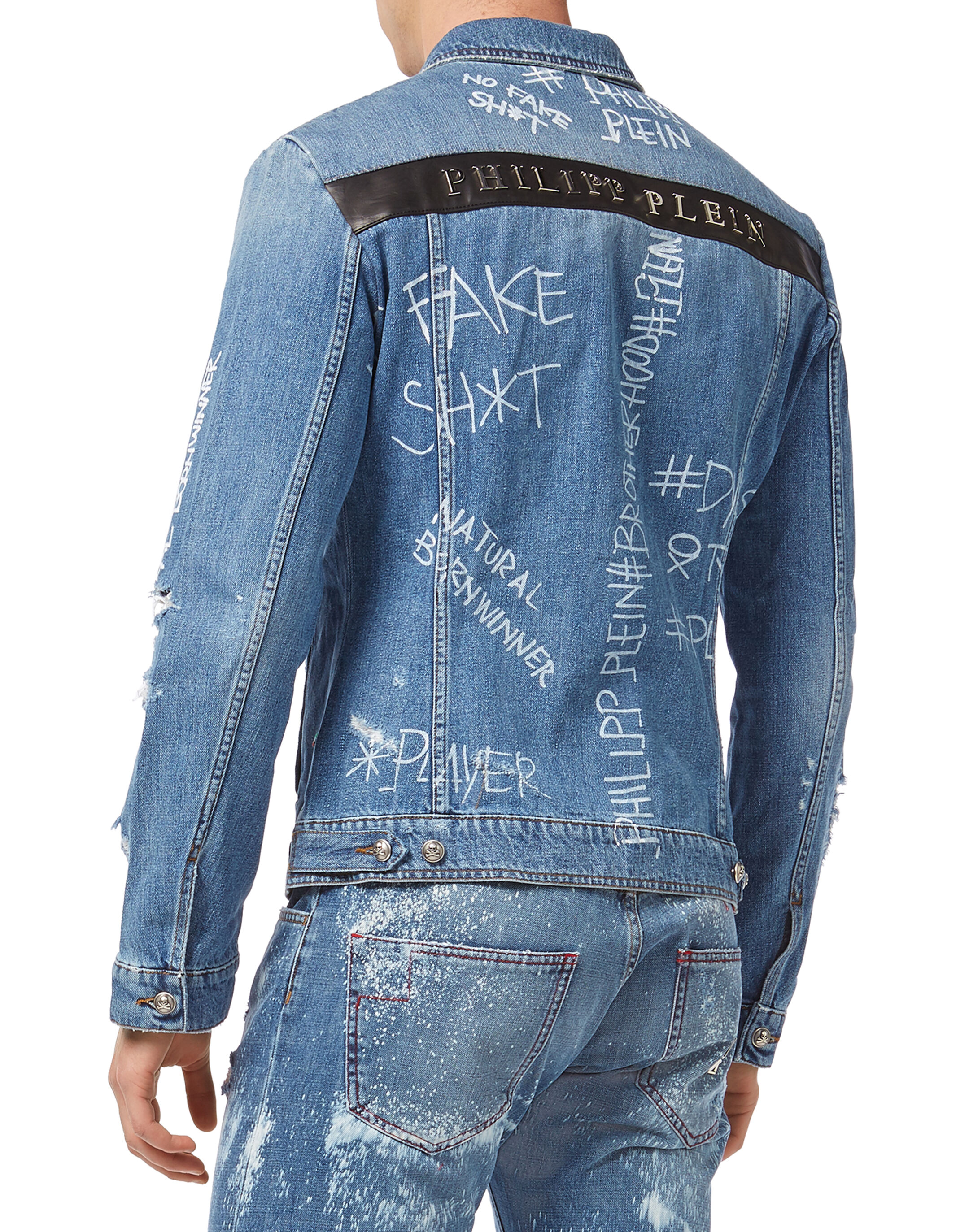 Jean jacket with writing on sale