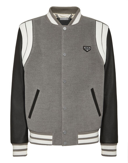 Bomber Jacket Leather Sleeves College