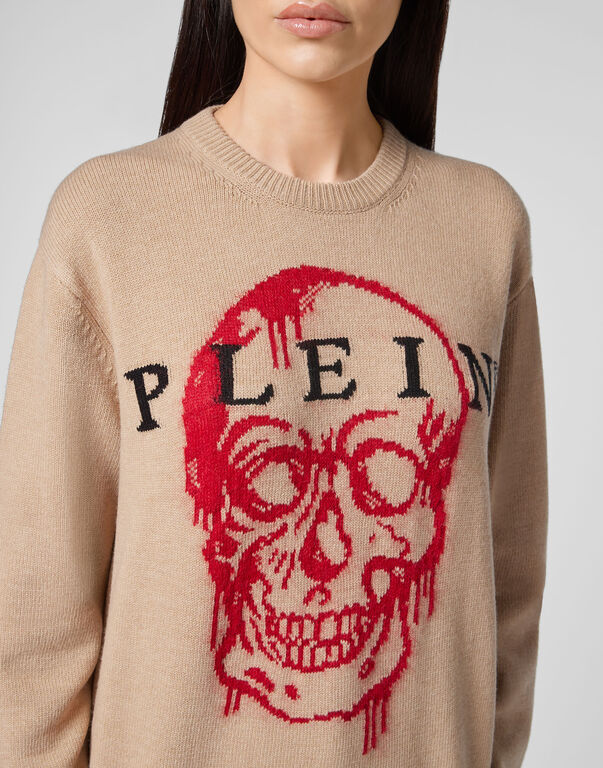 Pullover Round Neck LS Intarsia Skull