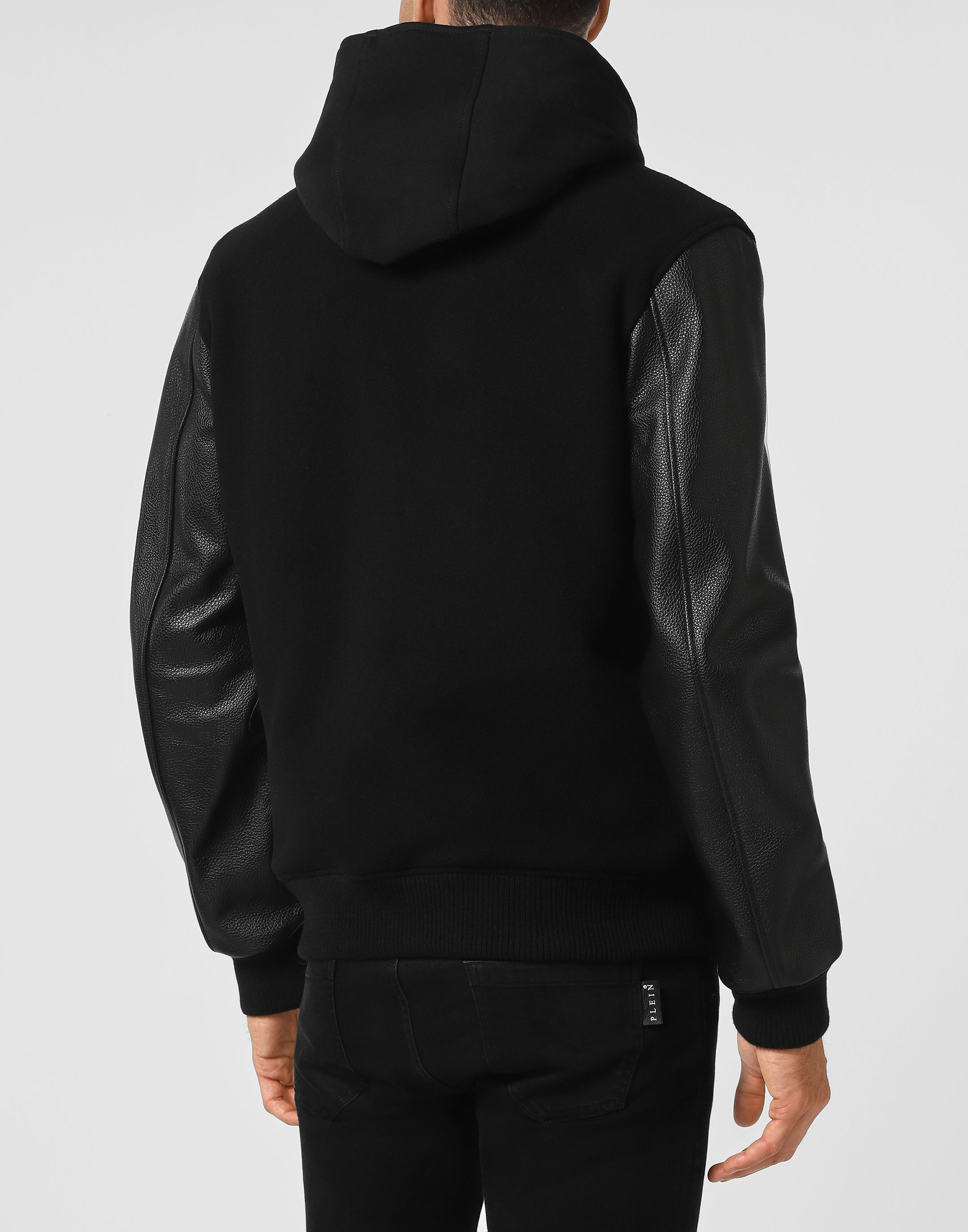 Hoodie with discount leather sleeves