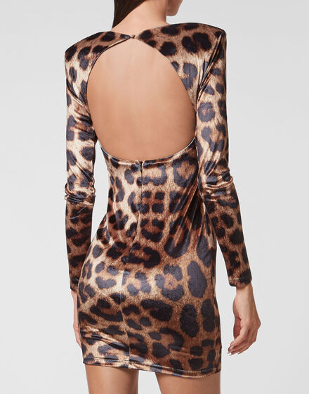 Velvet Short Dress LS Stones Leopard