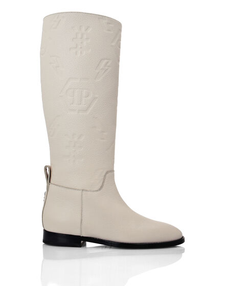 Leather Boots Lo-Heels Mid  Monogram Leather Boots Lo-Heels Mid  Monogram