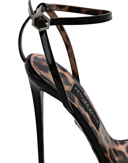 Patent Leather Sandals High Heels Leopard