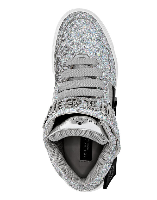 Patent Leather Mid-Top Sneakers with Glitter Gothic Plein