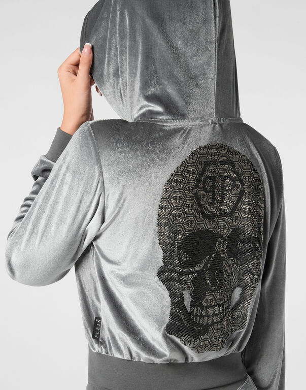 Chenille Hoodie Sweatjacket Strass Skull