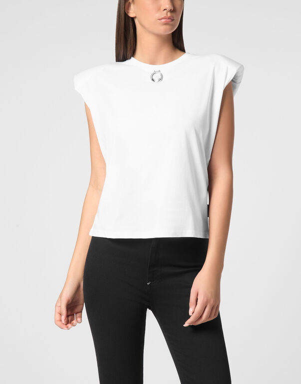 Tank Top Round Neck Piercing With Padded Shoulder