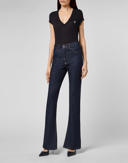 Denim Trousers Flare Fit Chains