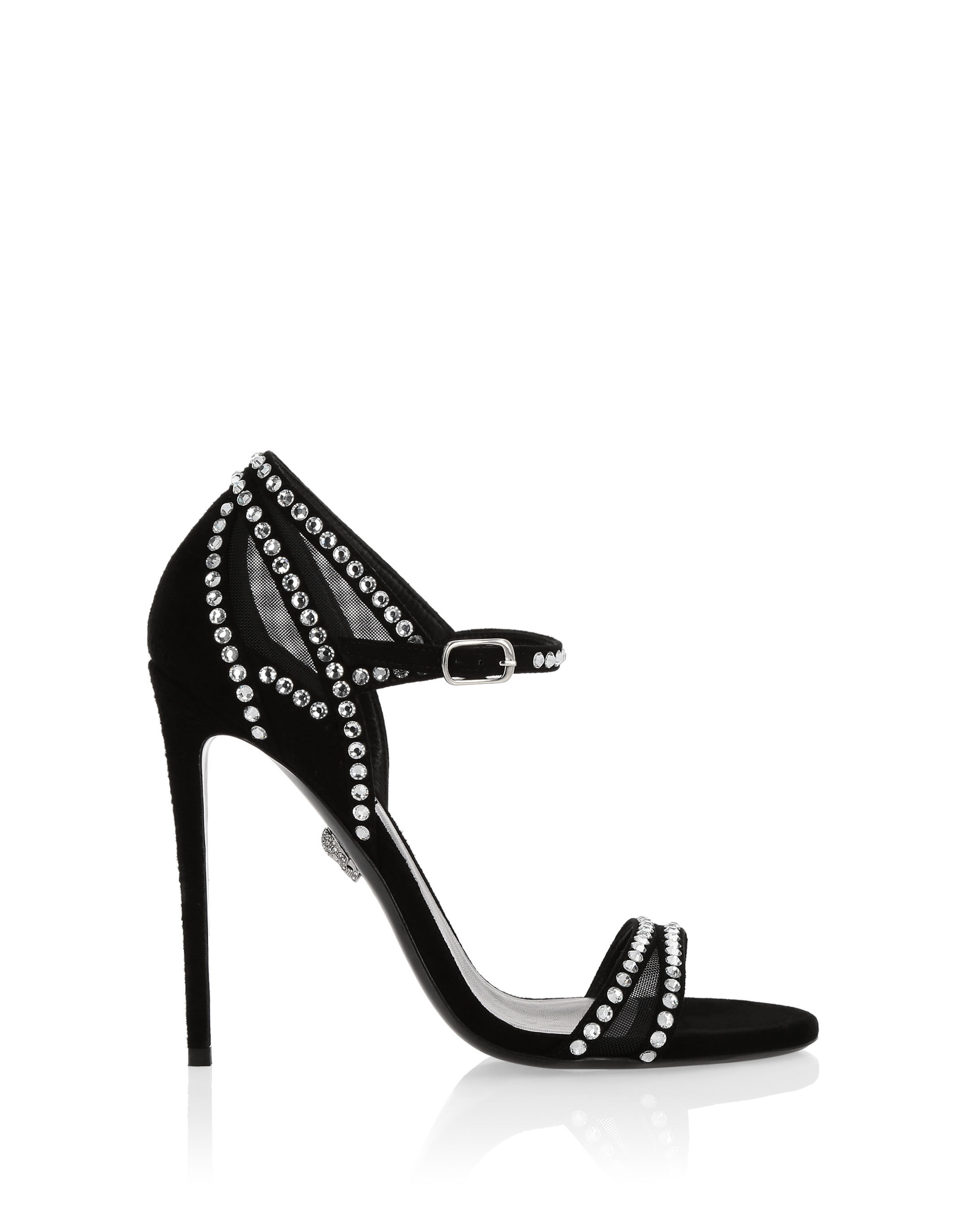 SAEDA SANDAL 100 | Black Suede Sandals with Crystal Embellishment | JIMMY  CHOO