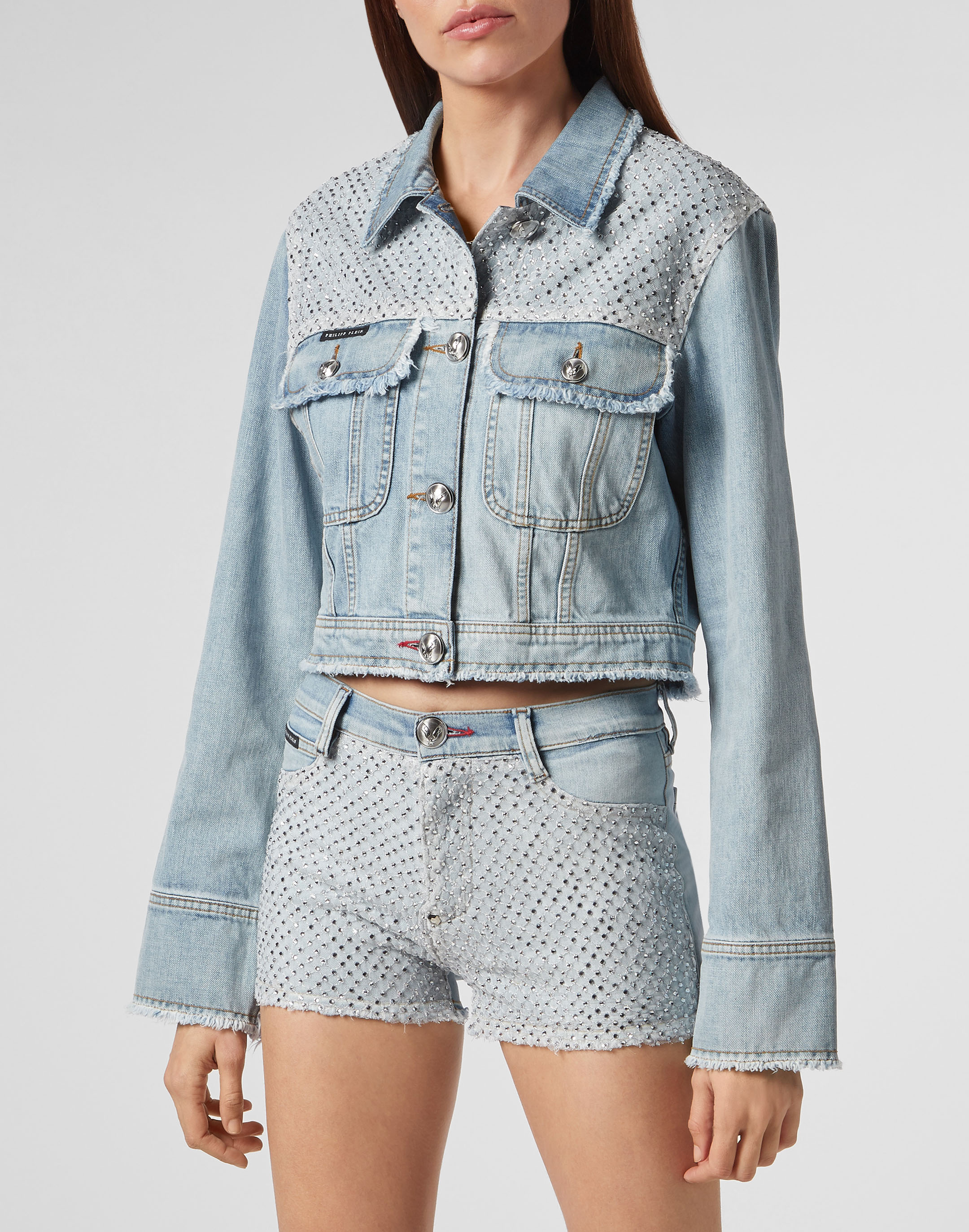 Jean jacket with best sale crystals