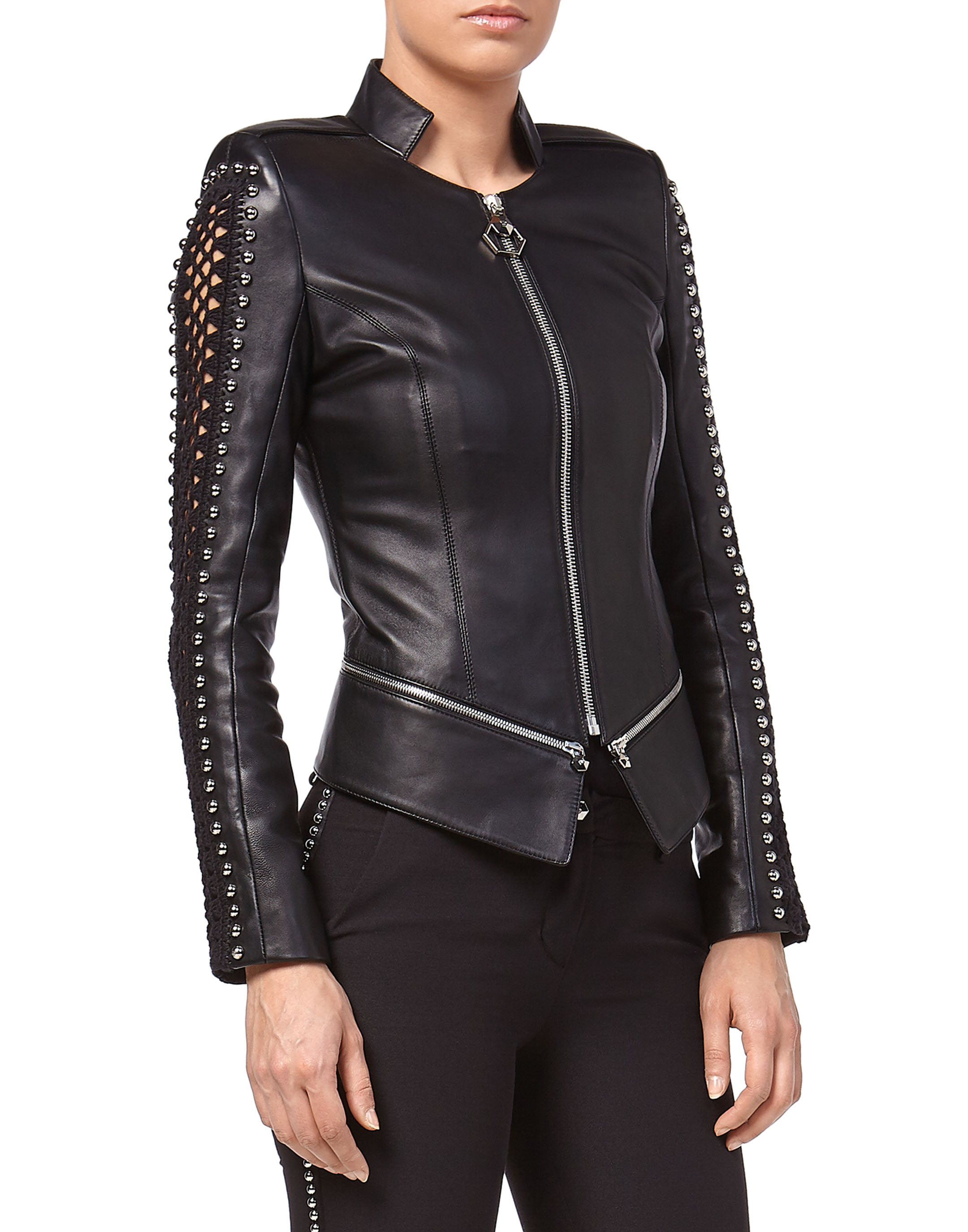Leather Jacket Studs Lines Philipp Plein Outlet