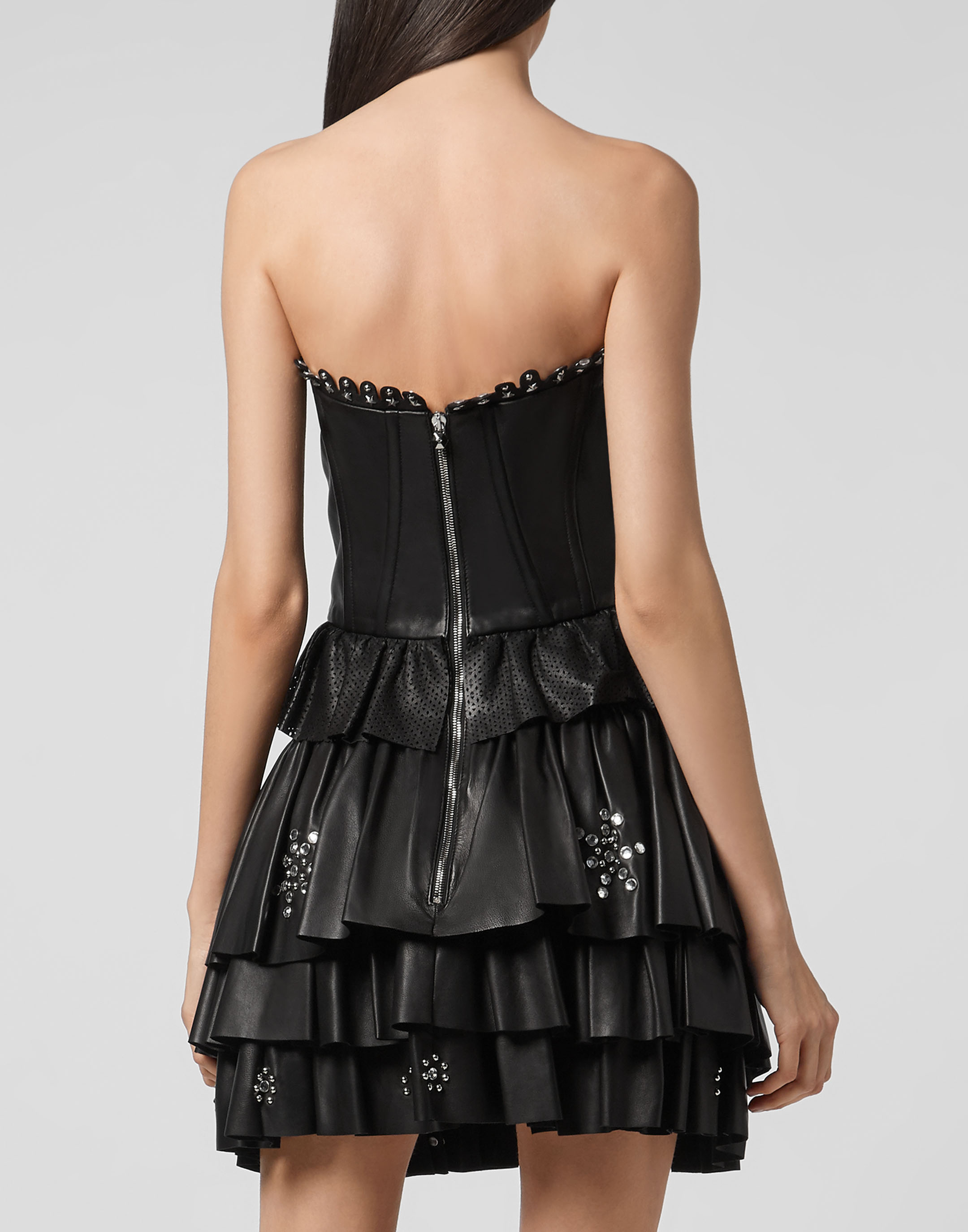 black leather short dress