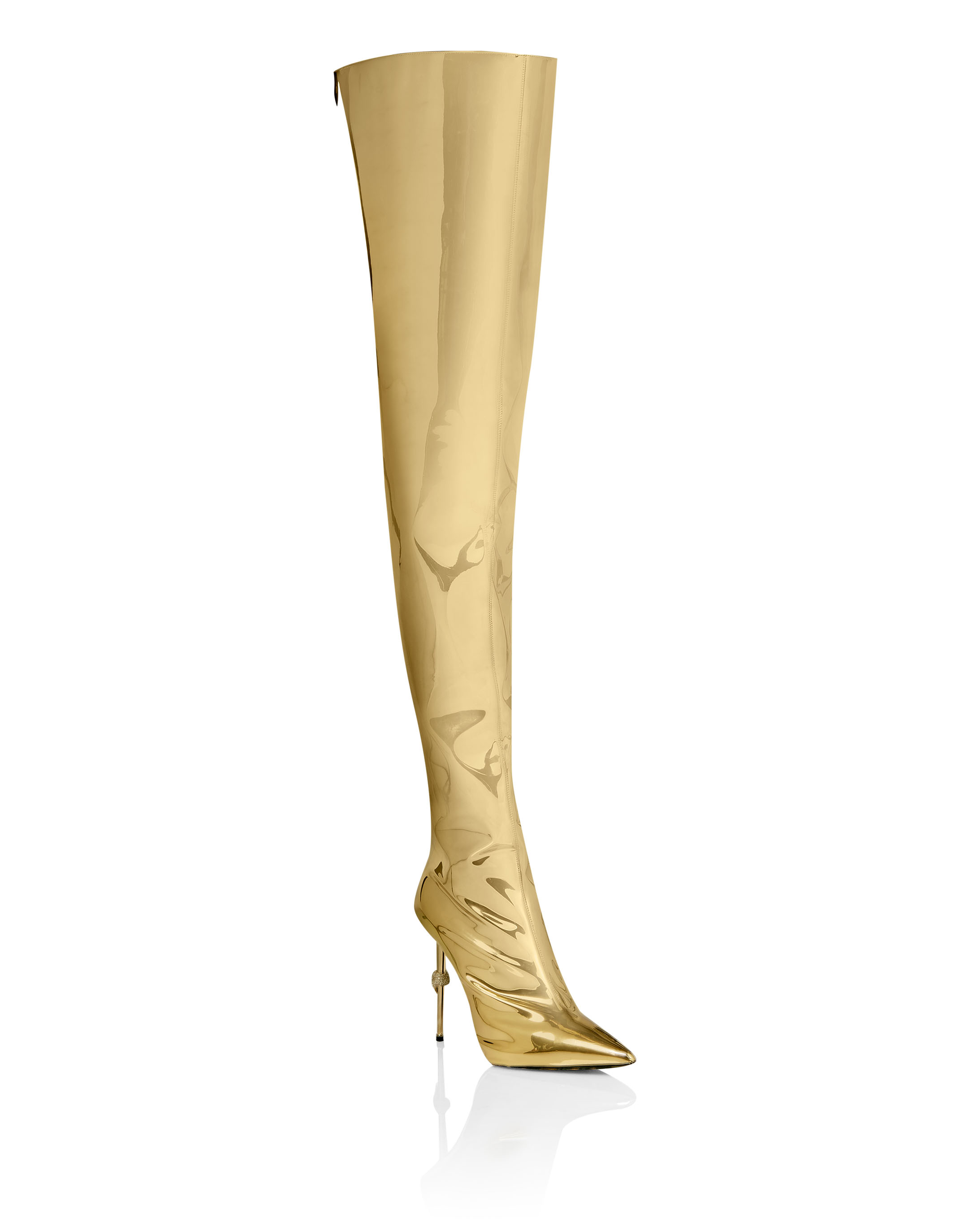 Metallic Philipp Plein Knee Boots in Gold Womens Shoes Boots Over-the-knee boots 
