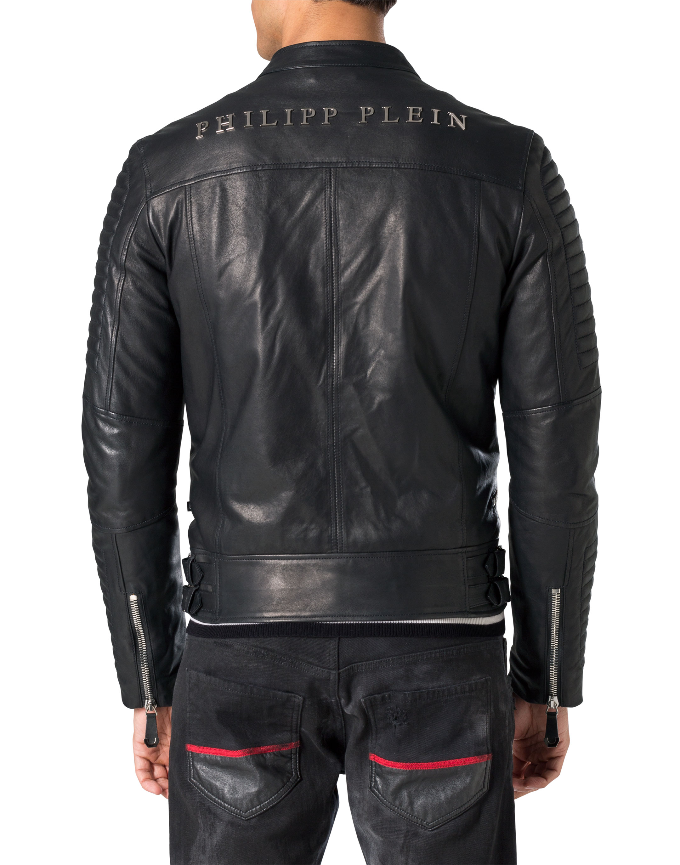 philipp plein black leather jacket