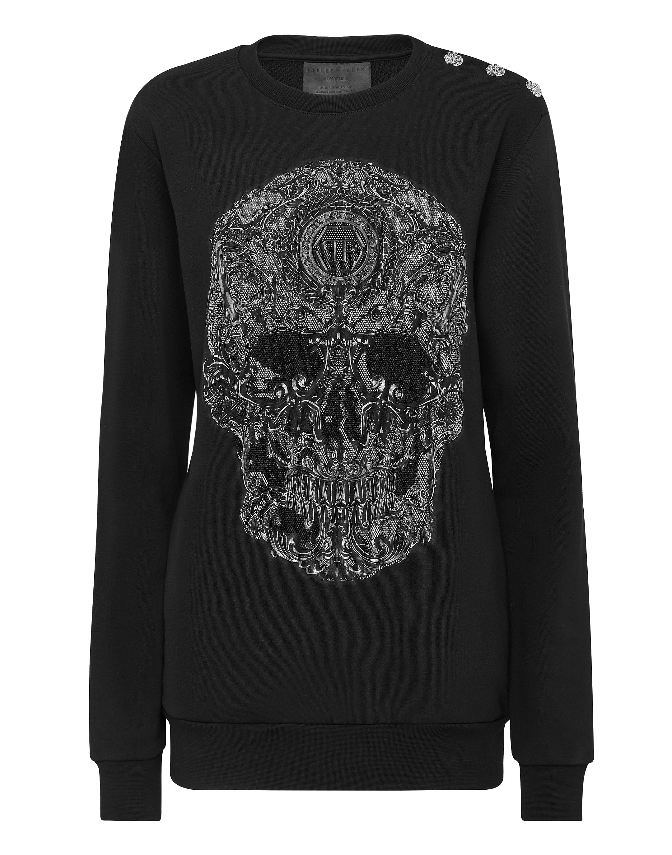 パーカー・フーディ PHILIPP PLEIN Men Sweater PAECMJB3611PTE003N0202 Black Oversize Sweatshirt LS Baroque | Philipp Plein Outlet
