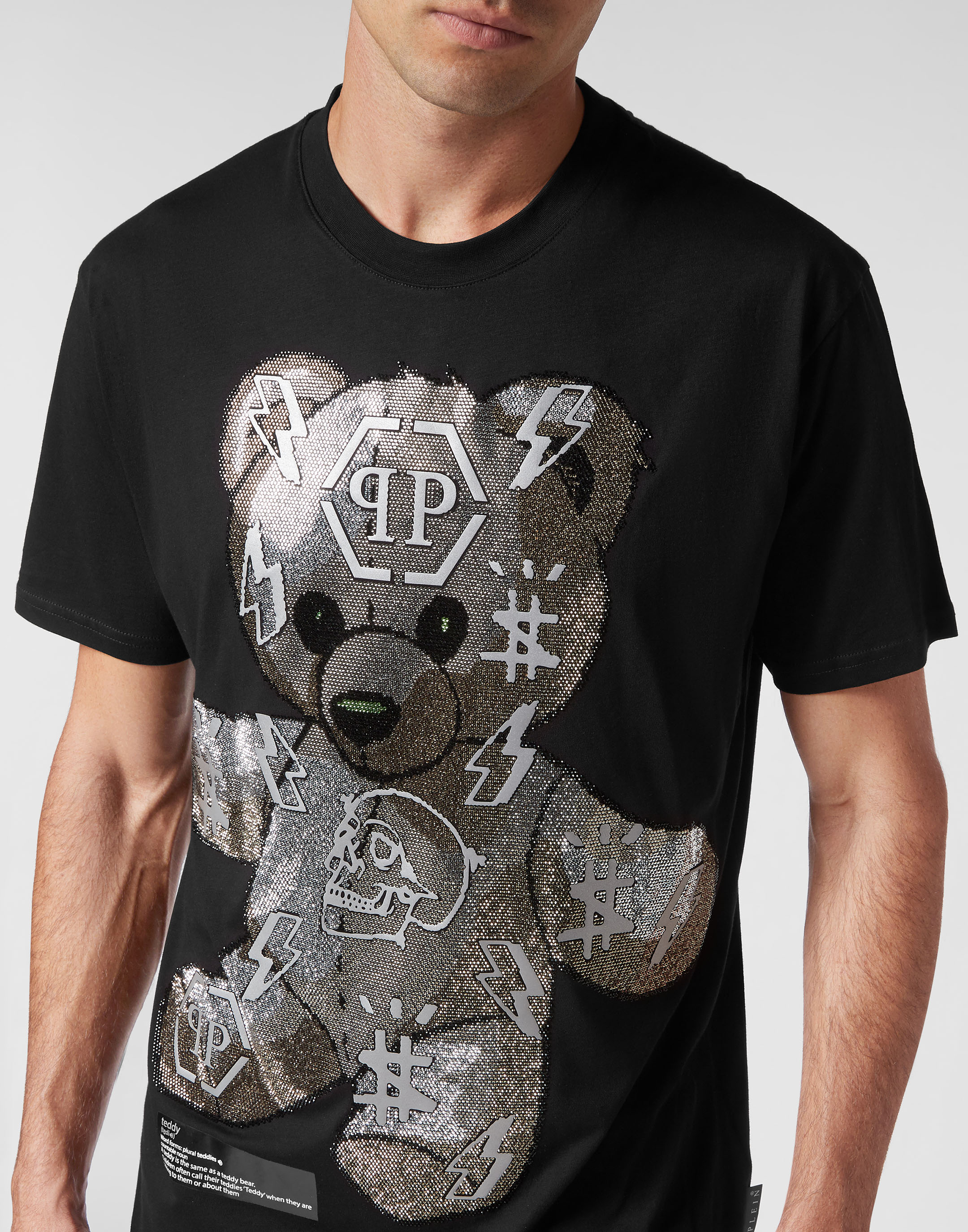 Philipp Plein T-Shirt - Ours en peluche - Gris Chiné av. Strass