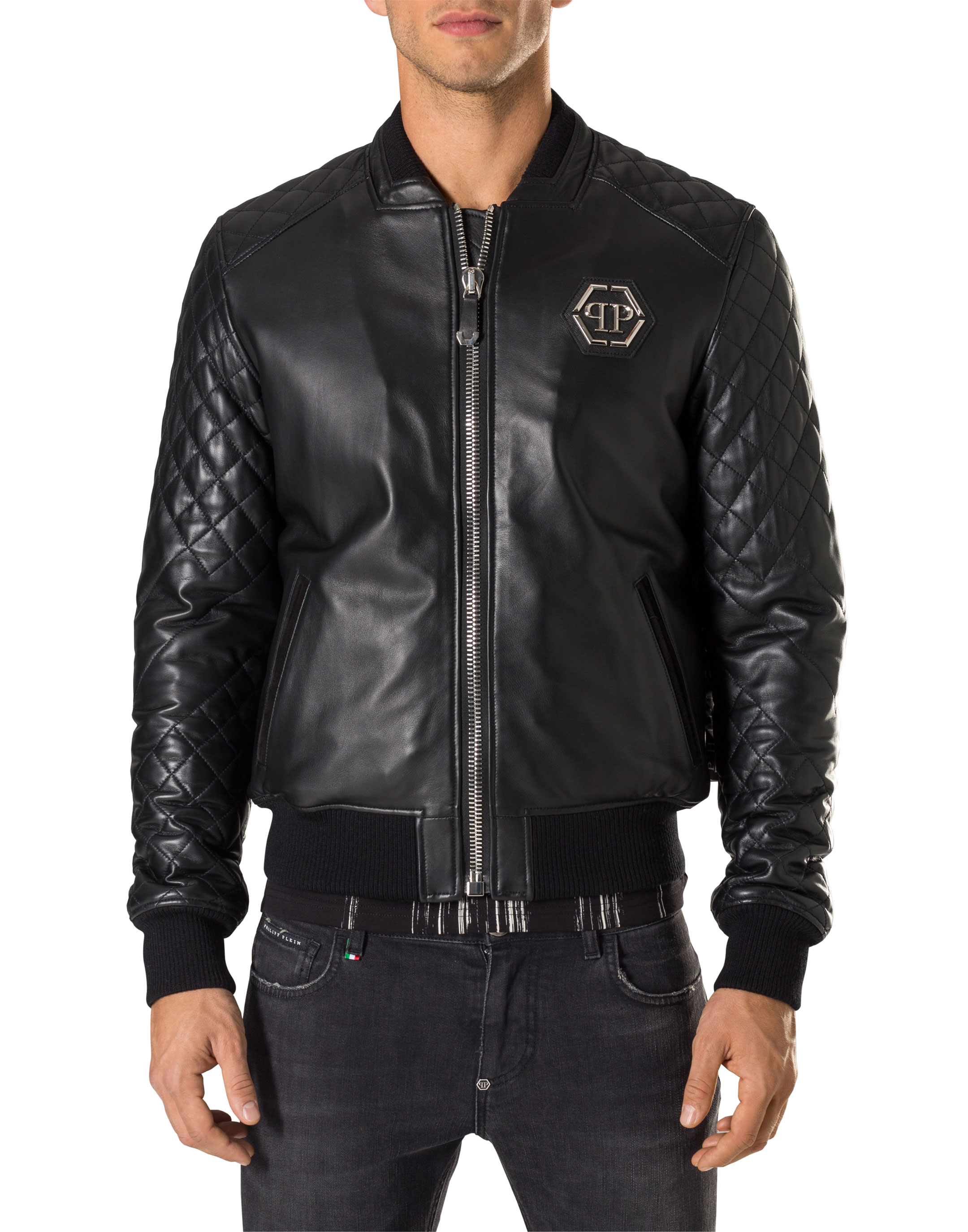 philipp plein leather bomber jacket