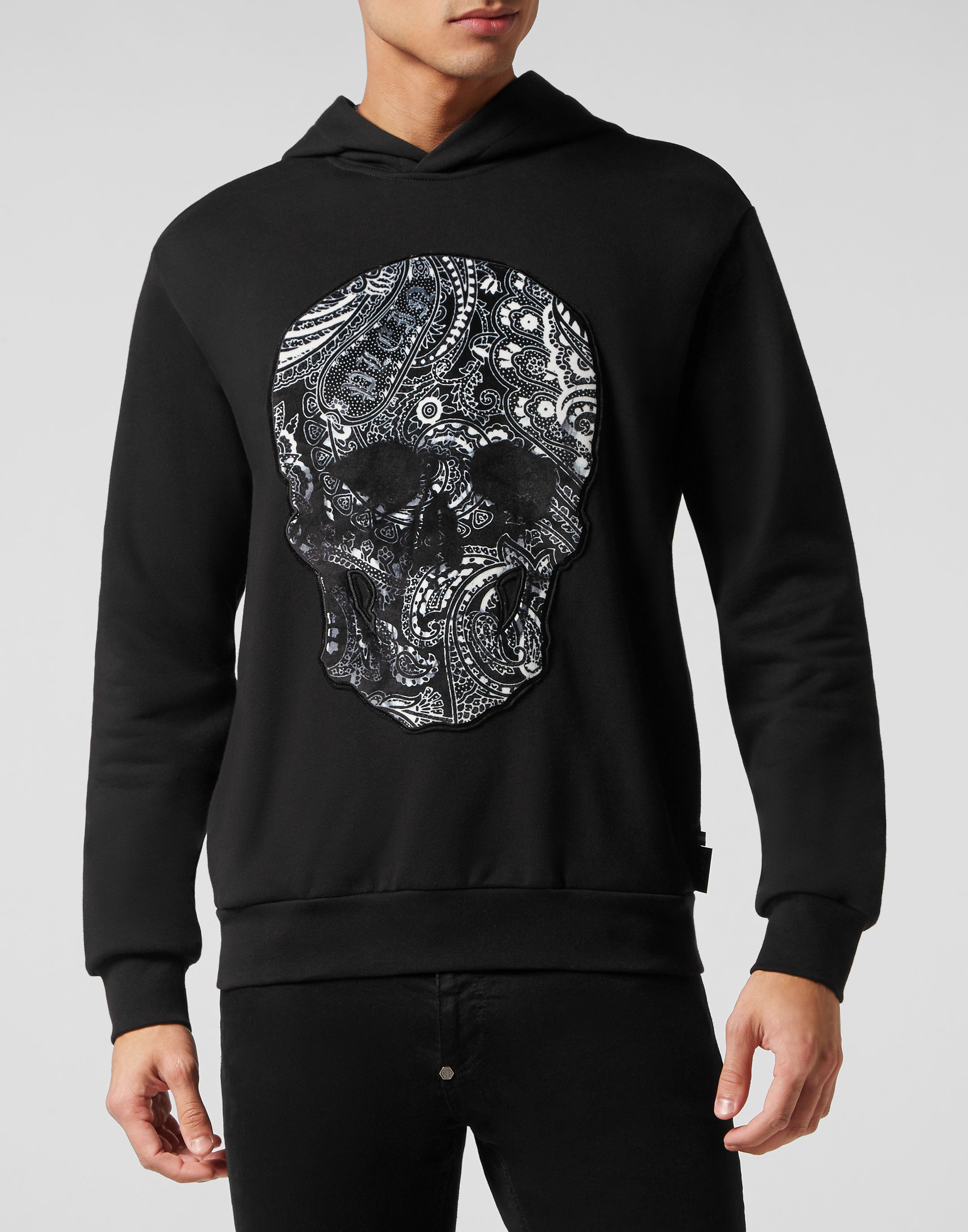 パーカー・フーディ PHILIPP PLEIN Men Sweater PAECMJB3611PTE003N0202 Black Hoodie Sweatshirt Paisley Skull | Philipp Plein Outlet