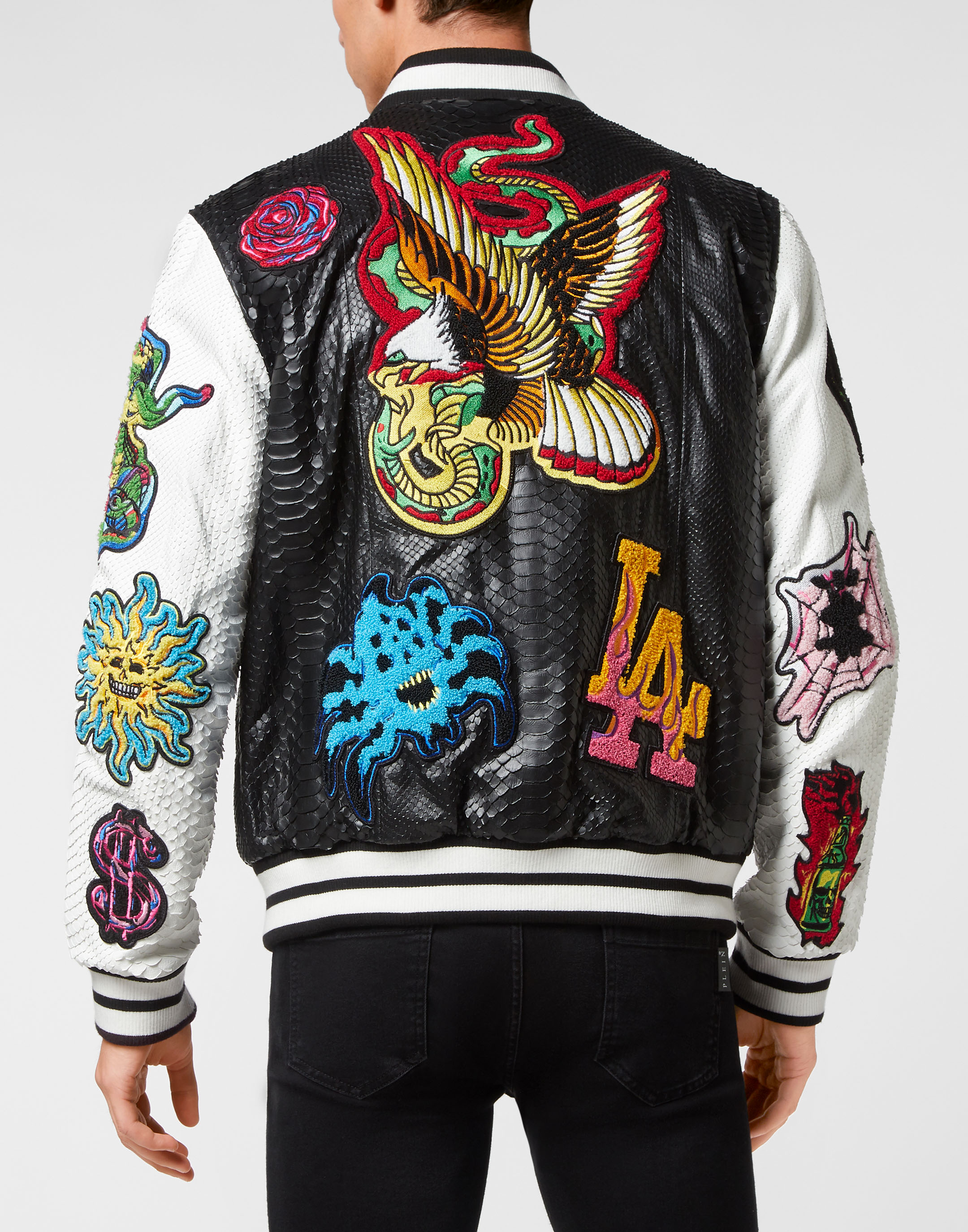 Python Leather College Bomber Tattoo Patches | Philipp Plein Outlet