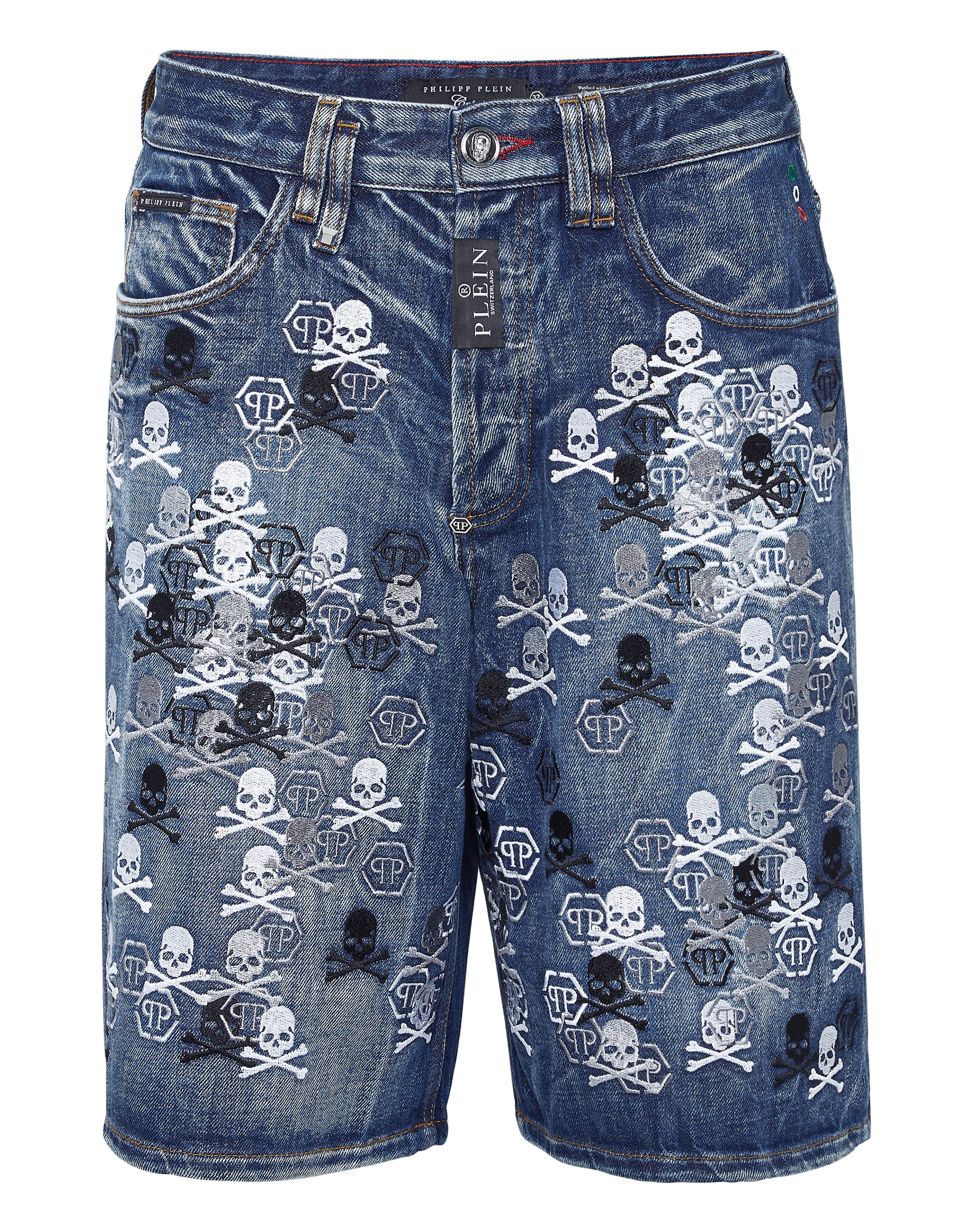 Denim Capri Shorts Skull