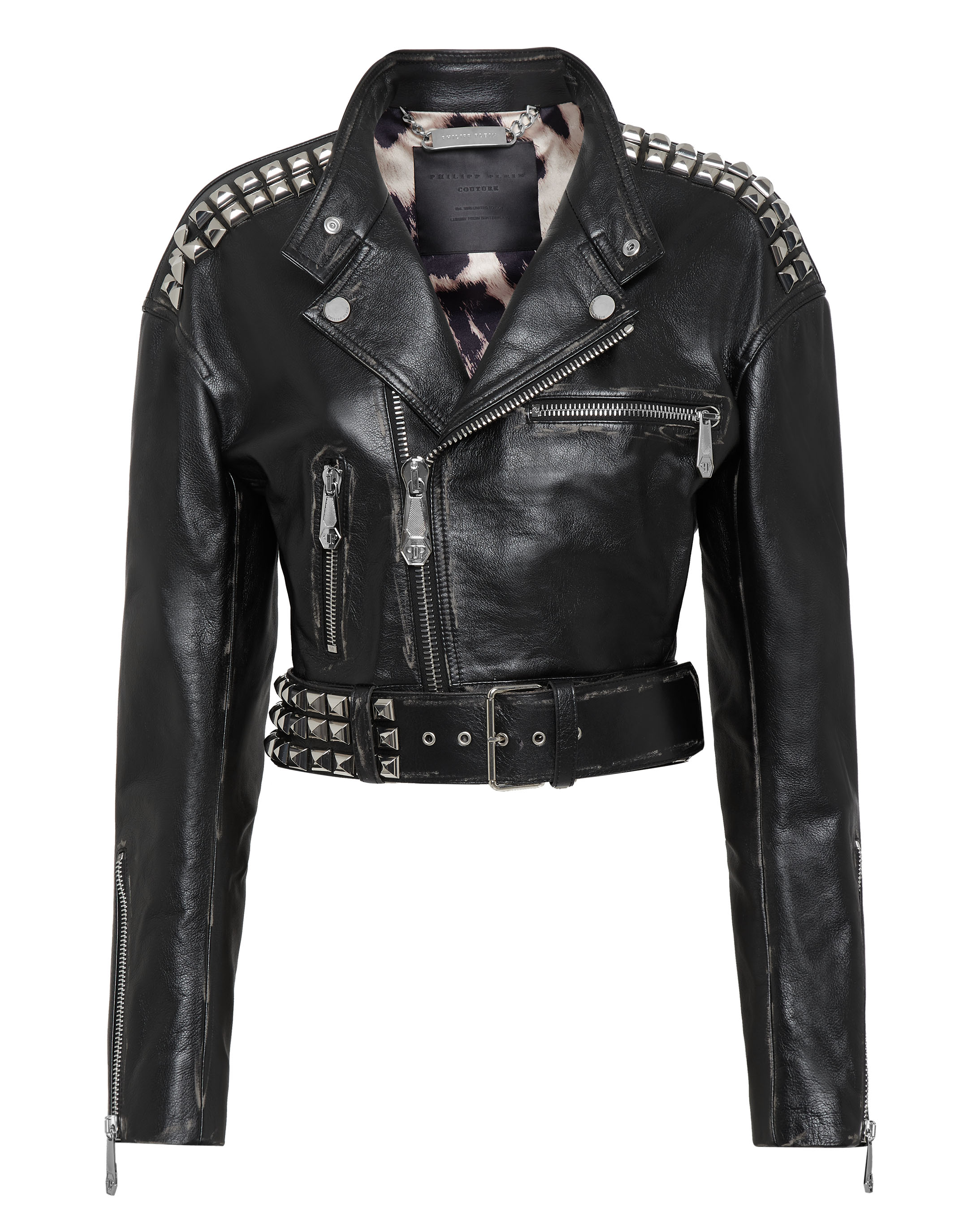 Crop Leather Jacket Studs | Philipp Plein Outlet