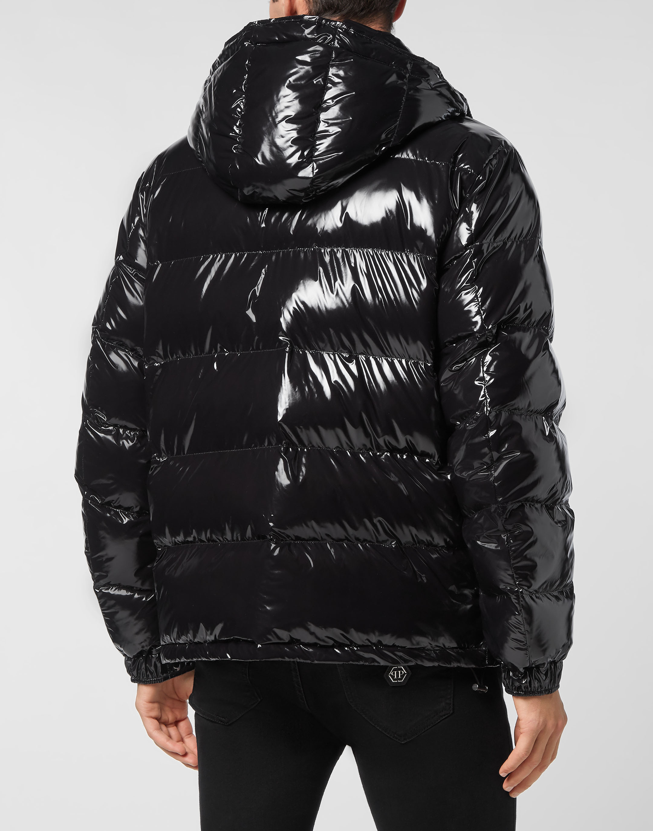 Black nylon down jacket